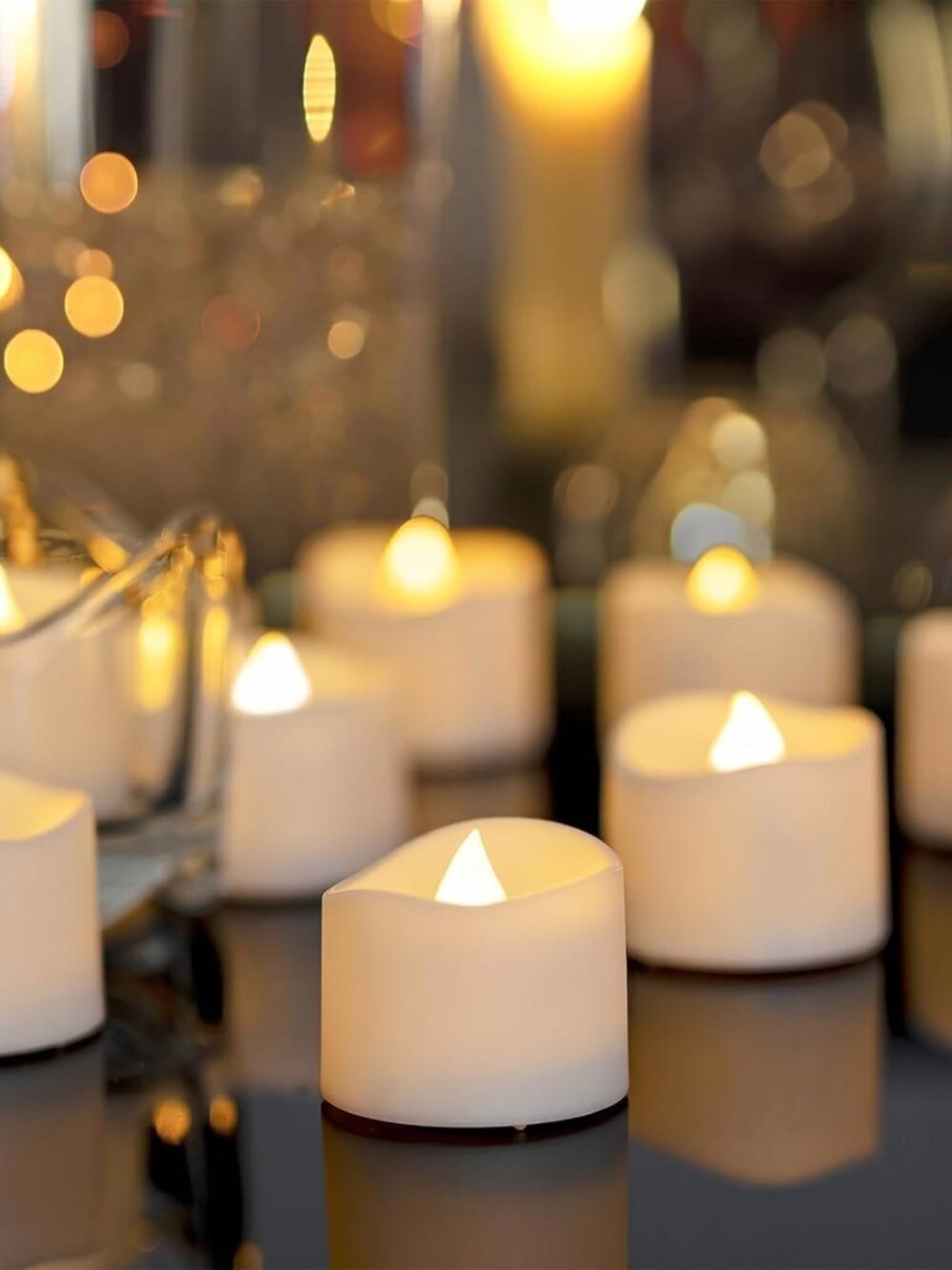 48-Pack Novelty Flickering Flameless Tea Light Candles, 200+ Hours
